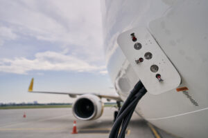 Aircraft on the ground being supplied with electricity