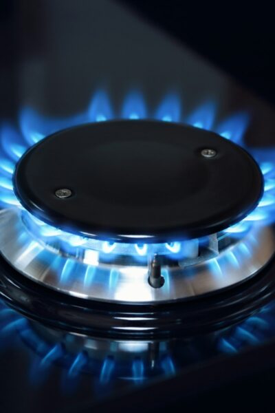 Natural gas burner flame on stove